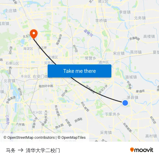 马务 to 清华大学二校门 map