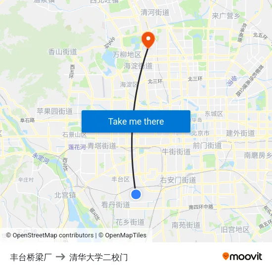 丰台桥梁厂 to 清华大学二校门 map