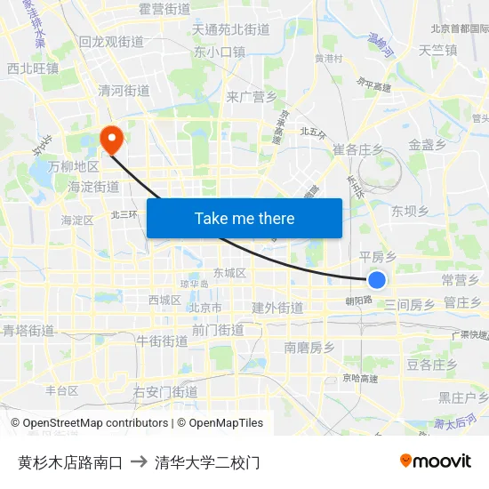 黄杉木店路南口 to 清华大学二校门 map