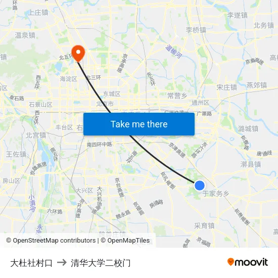 大杜社村口 to 清华大学二校门 map