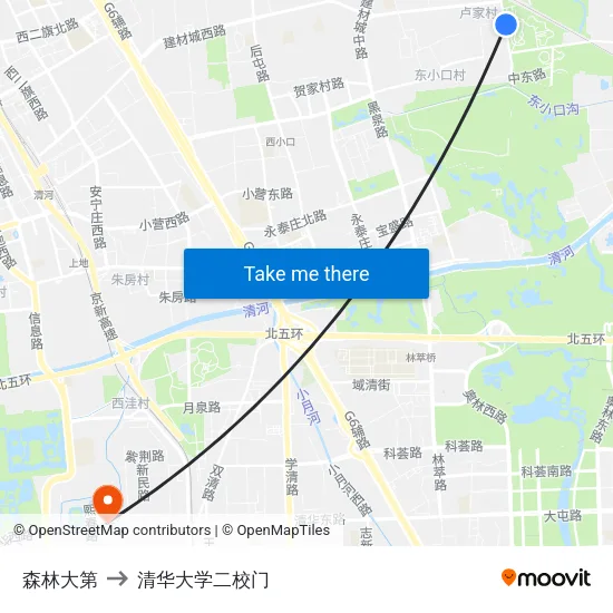 森林大第 to 清华大学二校门 map