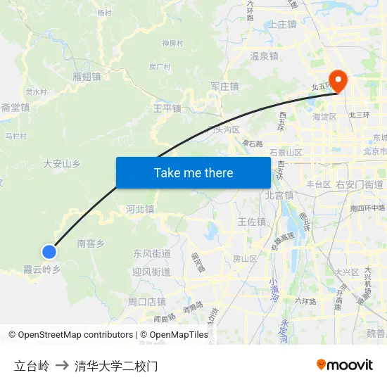 立台岭 to 清华大学二校门 map