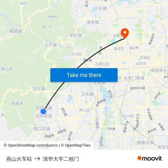 燕山火车站 to 清华大学二校门 map