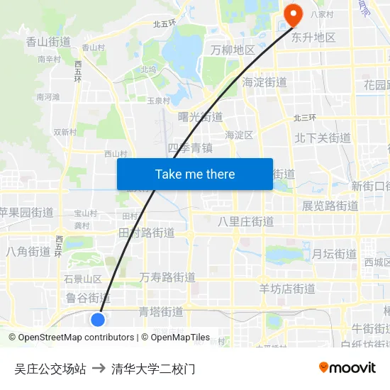 吴庄公交场站 to 清华大学二校门 map