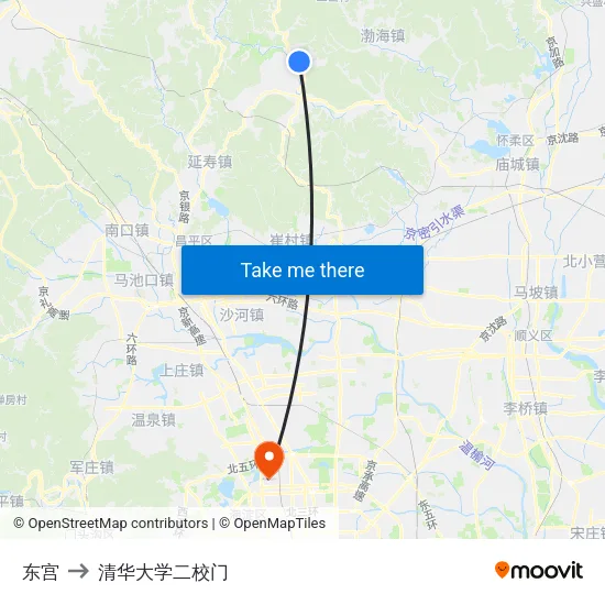 东宫 to 清华大学二校门 map