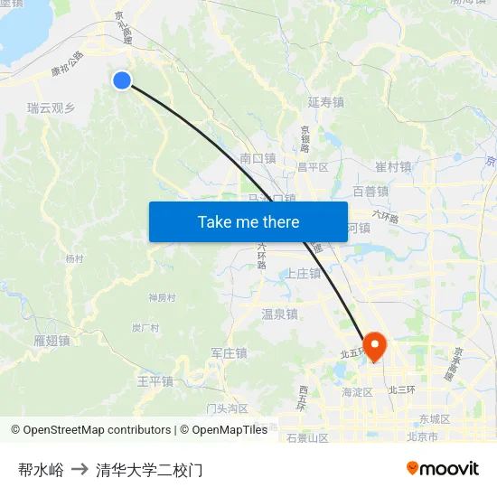 帮水峪 to 清华大学二校门 map