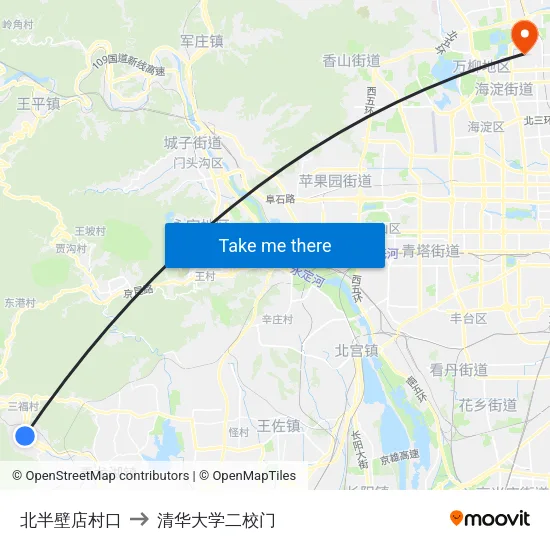 北半壁店村口 to 清华大学二校门 map