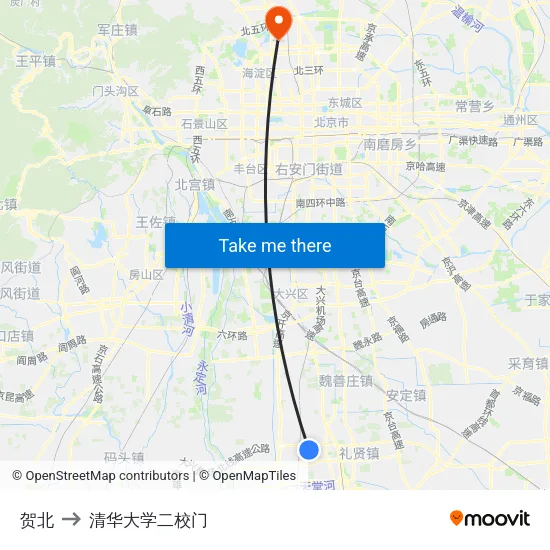 贺北 to 清华大学二校门 map