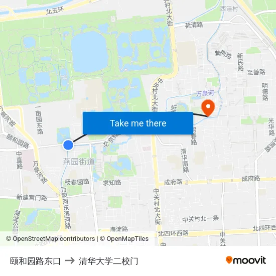 颐和园路东口 to 清华大学二校门 map