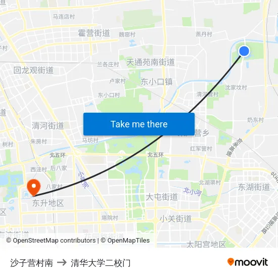 沙子营村南 to 清华大学二校门 map