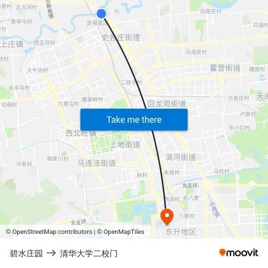 碧水庄园 to 清华大学二校门 map