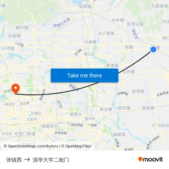 张镇西 to 清华大学二校门 map