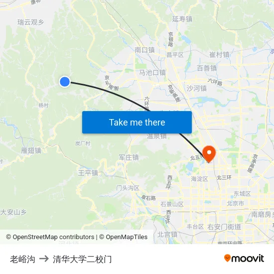 老峪沟 to 清华大学二校门 map