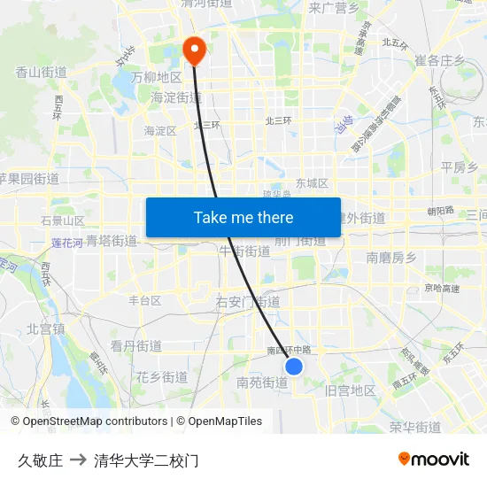 久敬庄 to 清华大学二校门 map