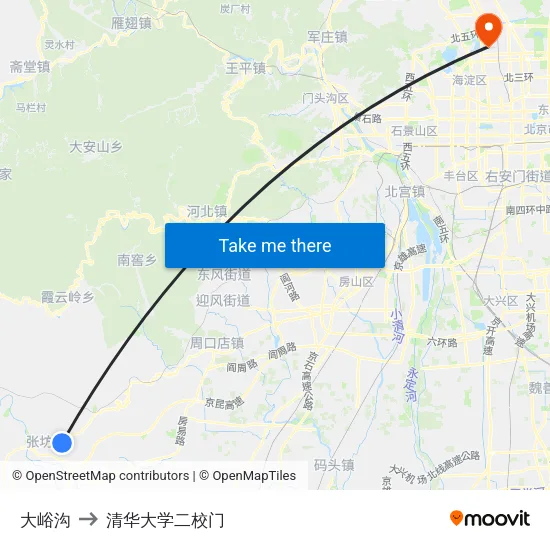大峪沟 to 清华大学二校门 map
