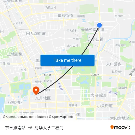 东三旗南站 to 清华大学二校门 map