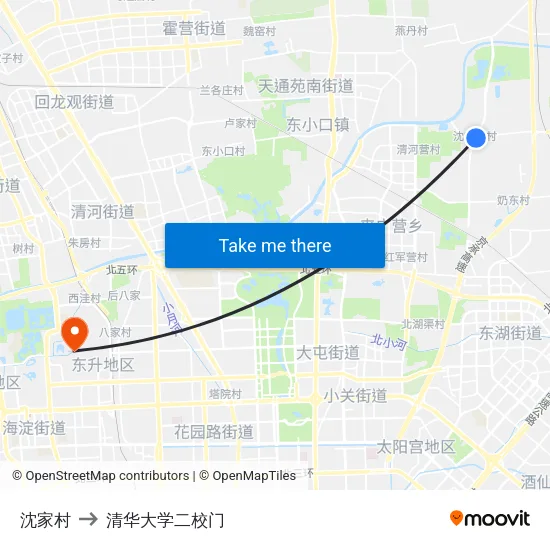 沈家村 to 清华大学二校门 map