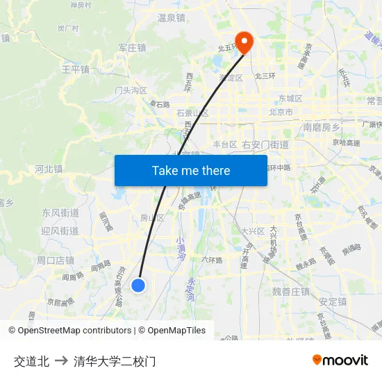 交道北 to 清华大学二校门 map