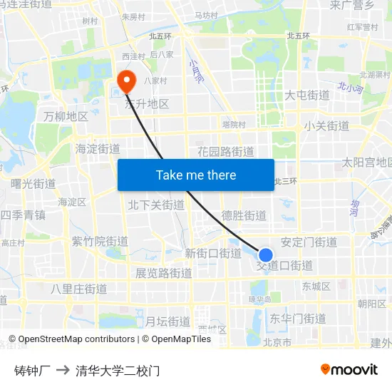 铸钟厂 to 清华大学二校门 map