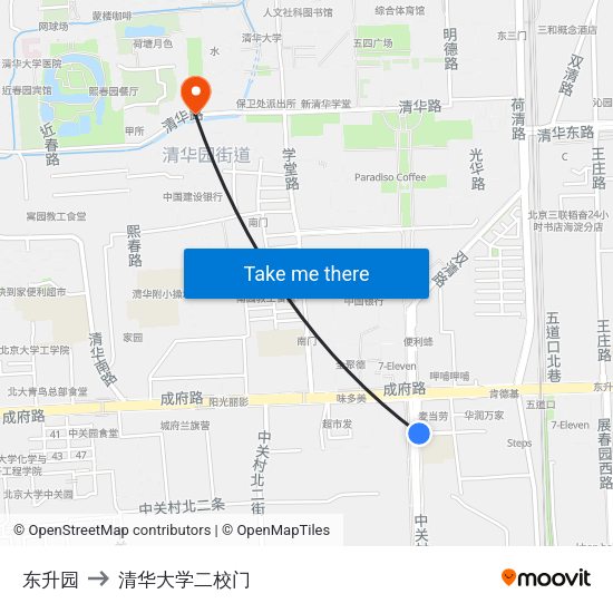 东升园 to 清华大学二校门 map