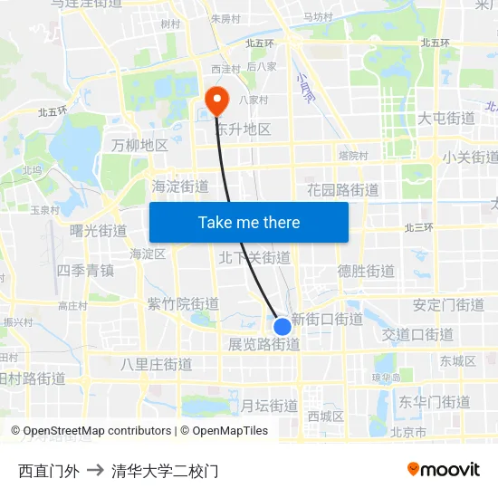 西直门外 to 清华大学二校门 map