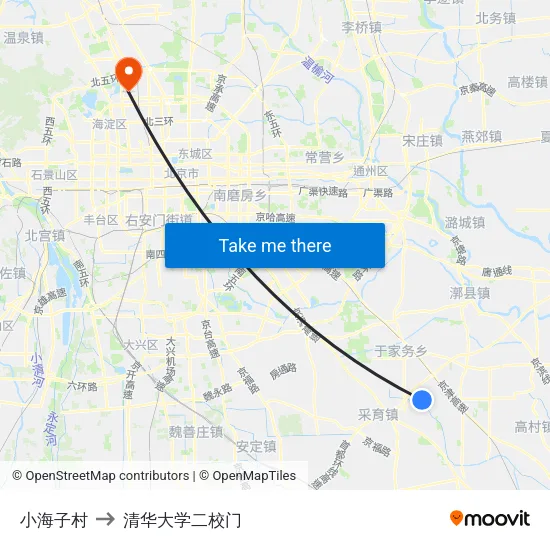 小海子村 to 清华大学二校门 map