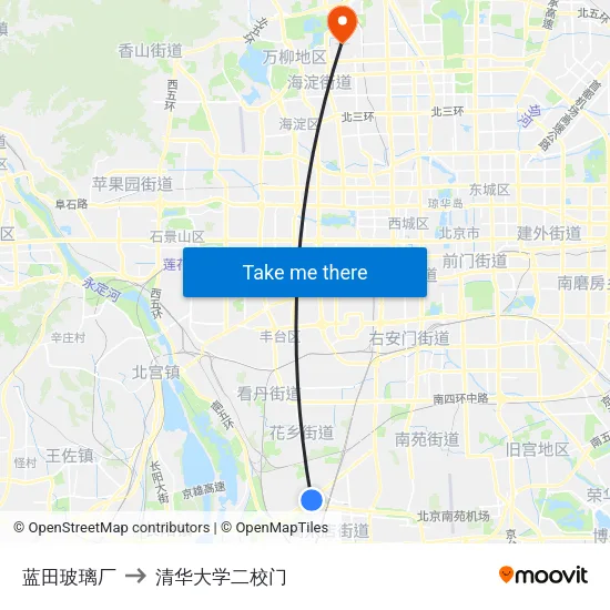 蓝田玻璃厂 to 清华大学二校门 map
