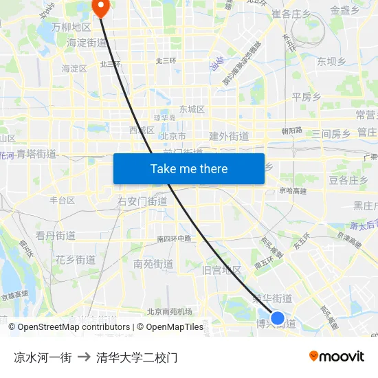 凉水河一街 to 清华大学二校门 map