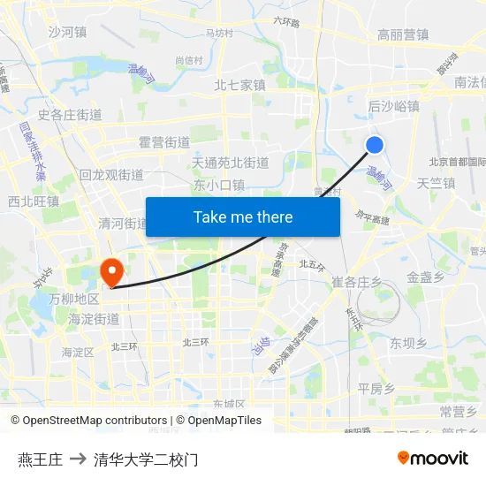 燕王庄 to 清华大学二校门 map