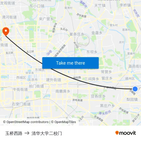玉桥西路 to 清华大学二校门 map