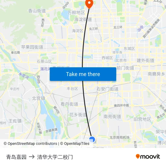 青岛嘉园 to 清华大学二校门 map