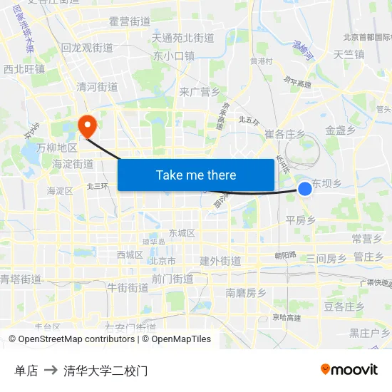 单店 to 清华大学二校门 map