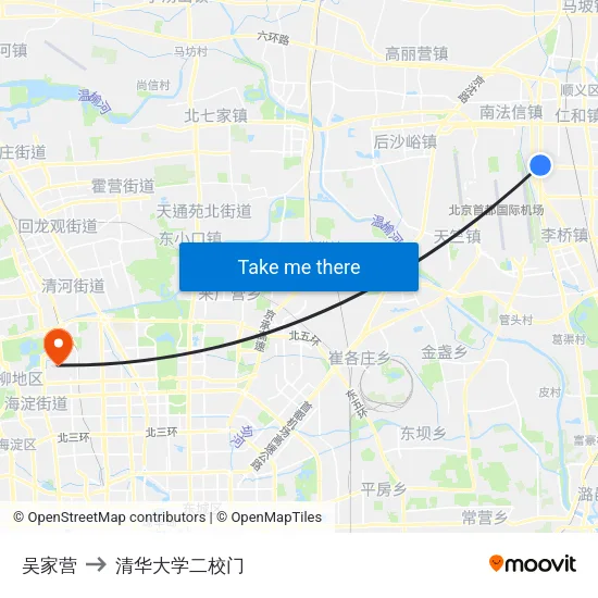 吴家营 to 清华大学二校门 map