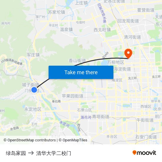 绿岛家园 to 清华大学二校门 map