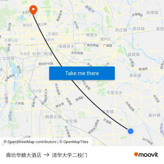 廊坊华糖大酒店 to 清华大学二校门 map