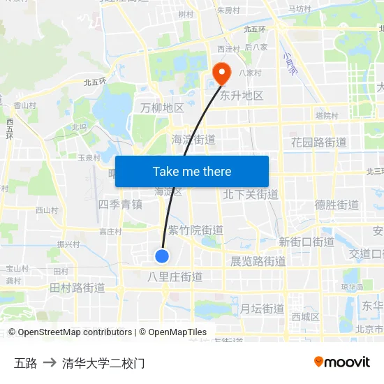 五路 to 清华大学二校门 map