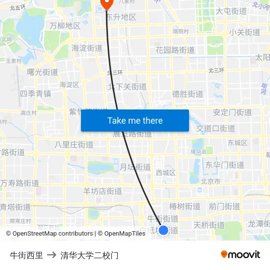 牛街西里 to 清华大学二校门 map