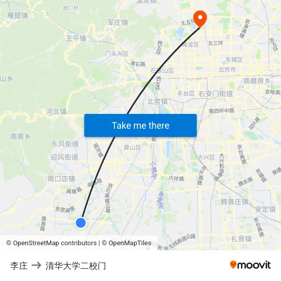 李庄 to 清华大学二校门 map