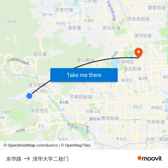 东华路 to 清华大学二校门 map