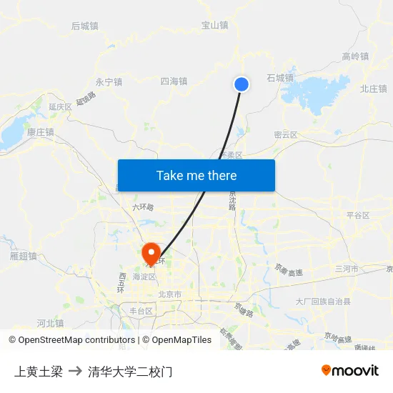 上黄土梁 to 清华大学二校门 map