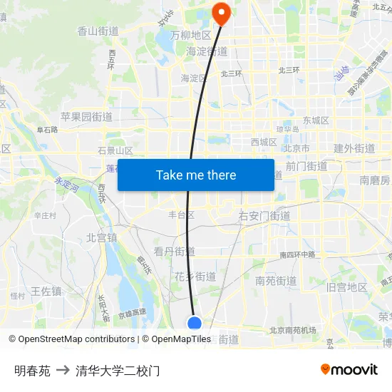 明春苑 to 清华大学二校门 map