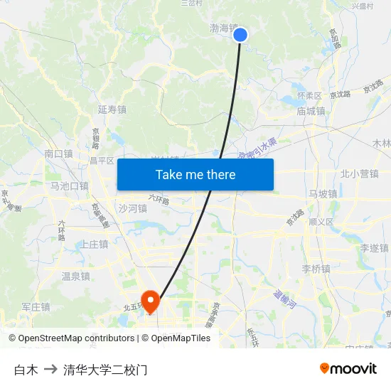 白木 to 清华大学二校门 map
