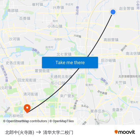 北郎中(火寺路) to 清华大学二校门 map