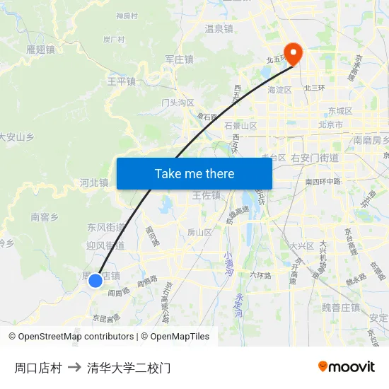 周口店村 to 清华大学二校门 map