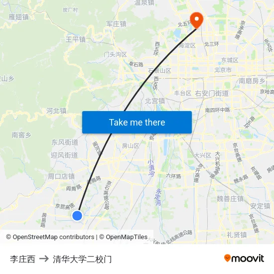 李庄西 to 清华大学二校门 map