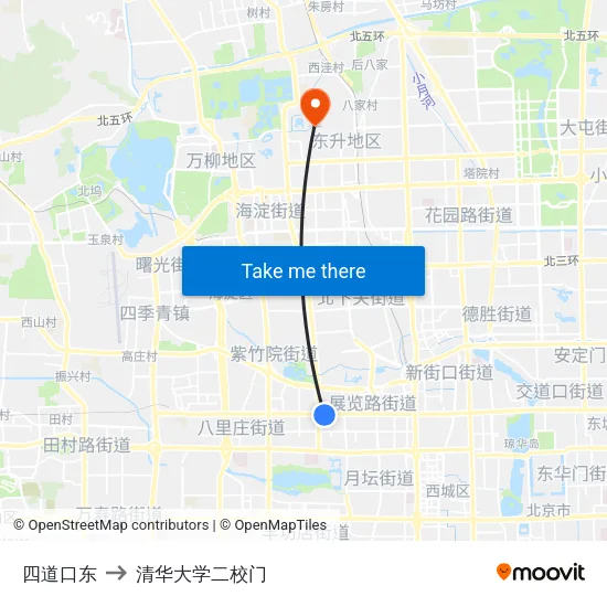 四道口东 to 清华大学二校门 map