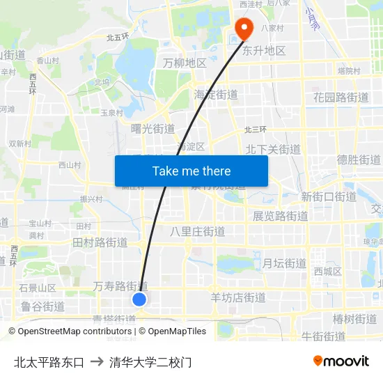 北太平路东口 to 清华大学二校门 map
