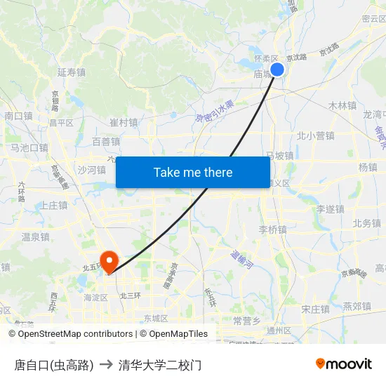 唐自口(虫高路) to 清华大学二校门 map