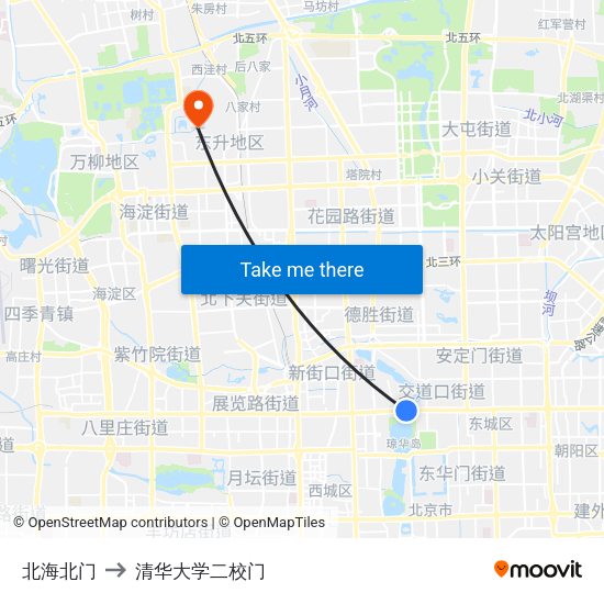 北海北门 to 清华大学二校门 map