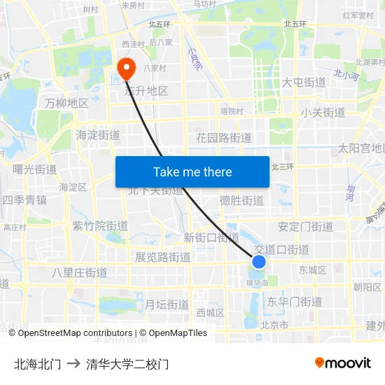 北海北门 to 清华大学二校门 map